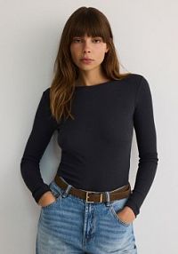 Longsleeve z bawełny i modalu Reserved szary damski 3349T-90X