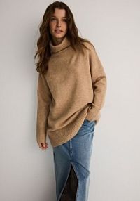 Sweter z golfem Reserved beżowy damski 7119B-80M