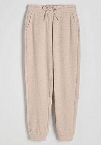 Spodnie jogger z dzianiny Reserved beżowe damskie 8181B-08X