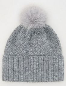 Czapka beanie z pomponem Reserved szara damska 955BC-09X