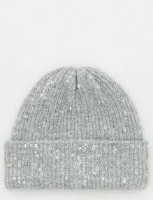 Czapka beanie z cekinami Reserved szara damska 973BC-09X