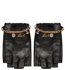 Rękawiczki skórzane KARL LAGERFELD czarne Damskie