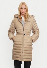 Kurtka puchowa Calvin Klein beżowa damska Płaszcz zimowy