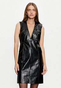 Sukienka skórzana Sisley czarna Z imitacji skóry