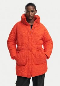 Kurtka puchowa Desigual pomarańczowa damska Zimowa
