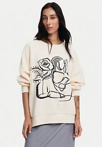Bluza przez głowę Desigual kremowa Patch 24WWSK06 Écru Oversize