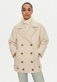 Płaszcz Tommy Jeans beżowy damski Przejściowy