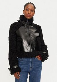 Kurtka skórzana KARL LAGERFELD czarna damska Z imitacji skóry