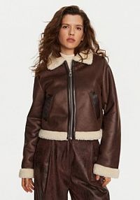 Kurtka skórzana ONLY brązowa damska Z imitacji skóry
