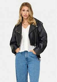 Kurtka skórzana ONLY czarna damska Z imitacji skóry