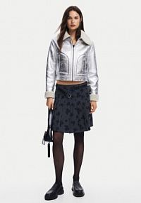 Kurtka skórzana Desigual srebrna damska Z imitacji skóry