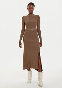 Sukienka dzianinowa KARL LAGERFELD brązowa 