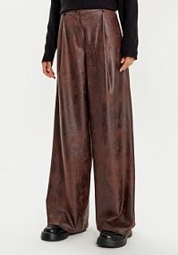 Spodnie skórzane Haveone brązowa Z imitacji skóry