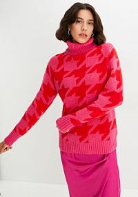 Sweter wzorzysty z golfem  damski Bonprix