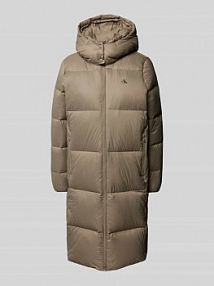 Płaszcz pikowany z nadrukiem z logo Calvin Klein Jeans szary damski EAN Puffer long Daun