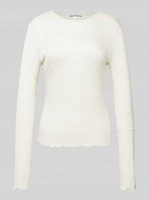 Bluzka z długim rękawem z mieszanki wiskozy z falistym wykończeniem QS biała damska EAN 2153404