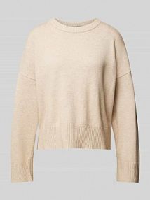 Sweter z dzianiny z mieszanki wiskozy z obniżonymi ramionami QS beżowy damski EAN 2153157