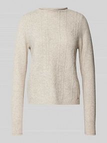 Sweter z dzianiny ze stójką QS beżowy damski EAN STR Stehb. Zopfm