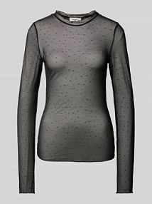 Bluzka o kroju slim fit z długim rękawem i obszyciem kamieniami stras model Markhild moves czarna damska EAN 169323909