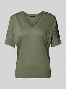 T-shirt z prążkowanymi wykończeniami Windsor oliwkowy damski EAN SH 1/2 VN KNIT