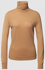 Golf z mieszanki lnu z wyhaftowanym logo Gant brązowy damski EAN 4800511