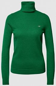 Golf z mieszanki lnu z wyhaftowanym logo Gant zielony damski EAN LW Rolli Extra F