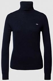 Golf z mieszanki lnu z wyhaftowanym logo Gant granatowy damski EAN 4800511