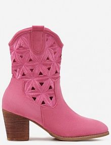 Fuksjowe Botki kowbojki Vices na Słupku z Geometrycznym Motywem Sarori