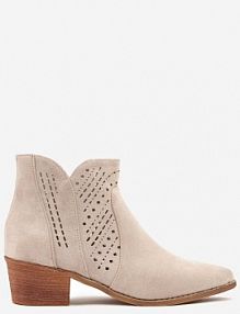 Jasnobeżowe Botki kowbojki Vices na Słupku z Ażurową Cholewką Selahra