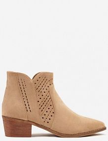 Ciemnobeżowe Botki kowbojki Vices na Słupku z Ażurową Cholewką Selahra