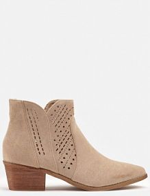 Beżowe Botki kowbojki Vices na Słupku z Ażurową Cholewką Selahra