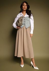 Beżowa spódnica z Wiskozą o Rozkloszowanym Kroju Kenneira jus de pom