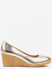 Złote półbuty Vices na Obcasie Typu Koturn z Wkładką ze Skóry Naturalnej Delorwen damskie