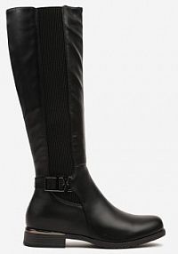 Czarne Płaskie kozaki w Stylu Muszkieterek z Ozdobną Klamrą Annelis Renee damskie