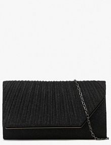 Czarna torebka Kopertowa z Błyszczącego Materiału z Łańcuszkiem na Ramię Senalie Renee