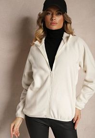 Jasnobeżowa bluza Polar z Zapięciem na Suwak Kieszeniami i Stójką Esandria Renee damska