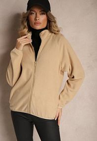 Beżowa bluza Polar z Zapięciem na Suwak Kieszeniami i Stójką Esandria Renee damska