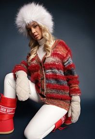 Pomarańczowo-Granatowy Rozpinany kardigan z Wiskozą i Wełną w Paski Esamara Renee