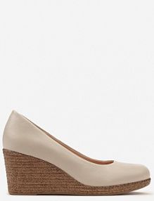Beżowe Czółenka Vices ze Skórzaną Wkładką na Plecionym Koturnie Serapne Renee damskie