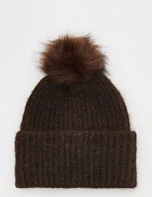 Czapka beanie z pomponem Reserved brązowa damska 900BC-88X