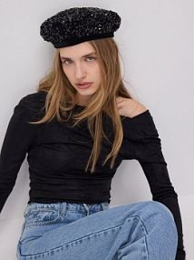 Beret z cekinami Reserved czarny 942BC-99X