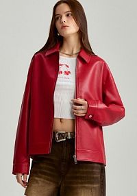Bordowa kurtka z imitacji skóry dad fit House fioletowa damska 114BO-44X