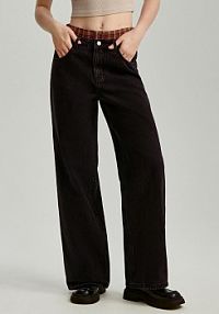 Jeansy straight fit ze wstawką typu bokserki House czarne damskie 373EP-99J