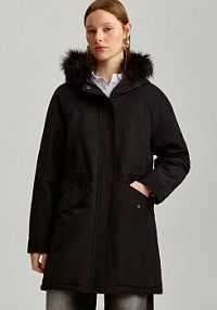 Parka z kapturem i futerkową podszewką House czarna 638AJ-99X