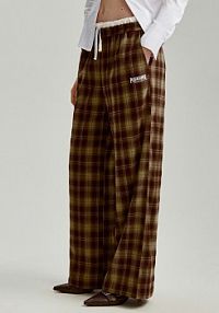 Spodnie wide leg w kratę ze wstawką typu bokserki House damskie 672BW-MLC