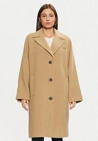 Płaszcz Tommy Jeans beżowy damski Wełniany