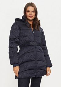 Kurtka puchowa Guess granatowa damska Płaszcz zimowy