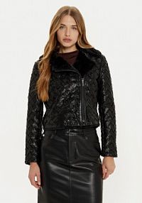 Kurtka skórzana Marciano Guess czarna damska Z imitacji skóry
