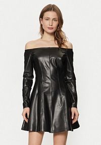 Sukienka skórzana Guess czarna Z imitacji skóry