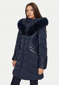 Kurtka puchowa Guess granatowa damska Płaszcz zimowy